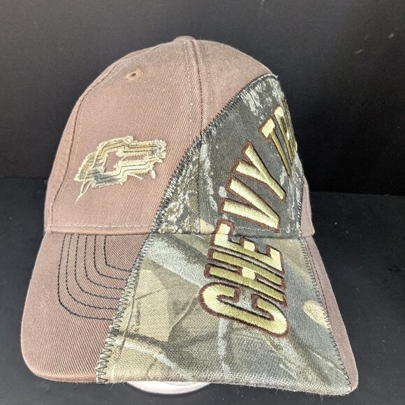 Chevy Trucks Embroidered Logo Men Brown & Camo Adjustable Strap Back Cap Hat - Picture 1 of 9